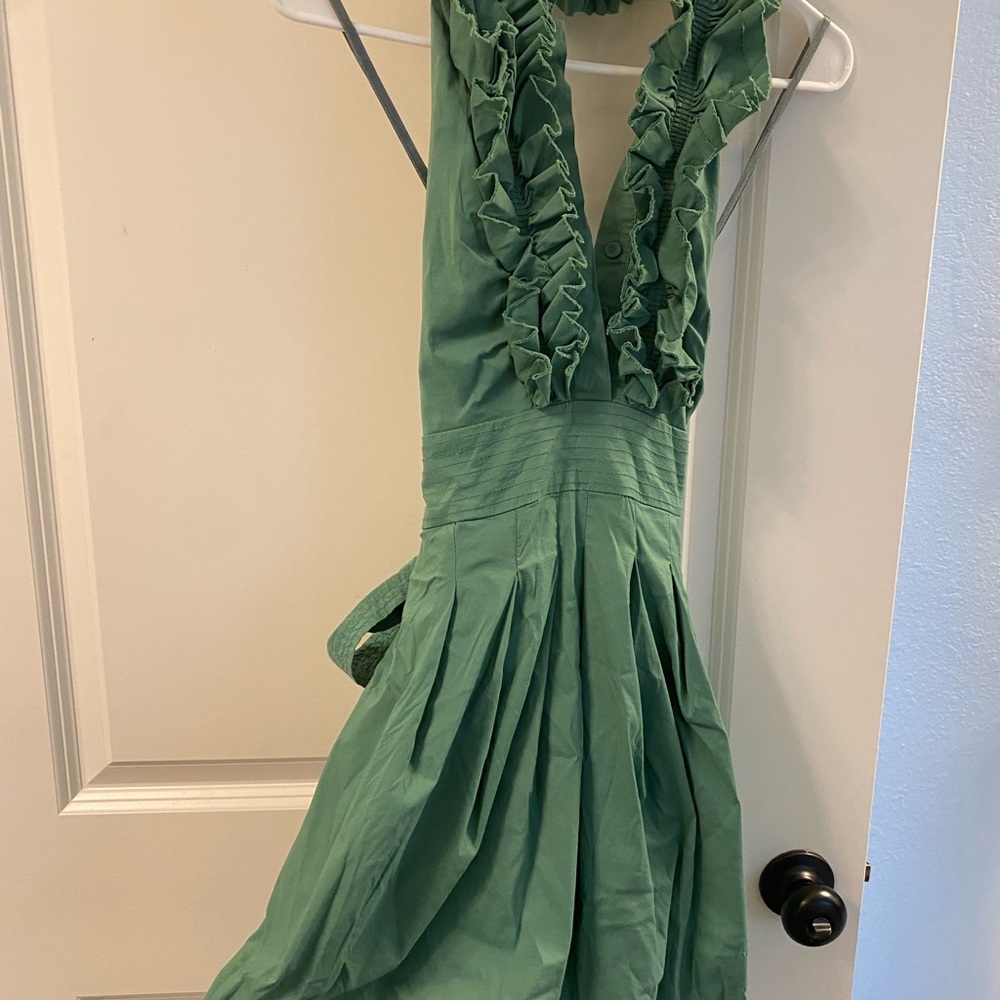 Green ruffle halter dress